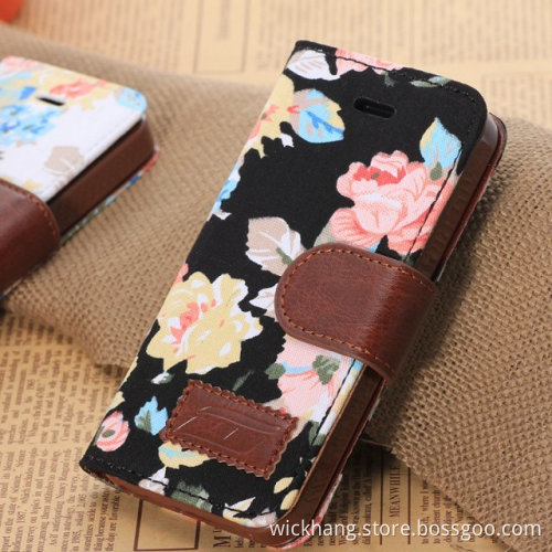 Retro Flower Fabric Flip Case for Apple iPhone 5/5s